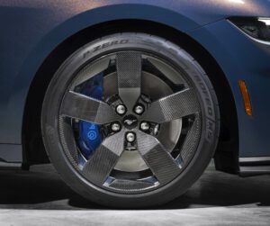 Mustang Dark Horse Carbon Fiber Wheels with bolt holes between spokes